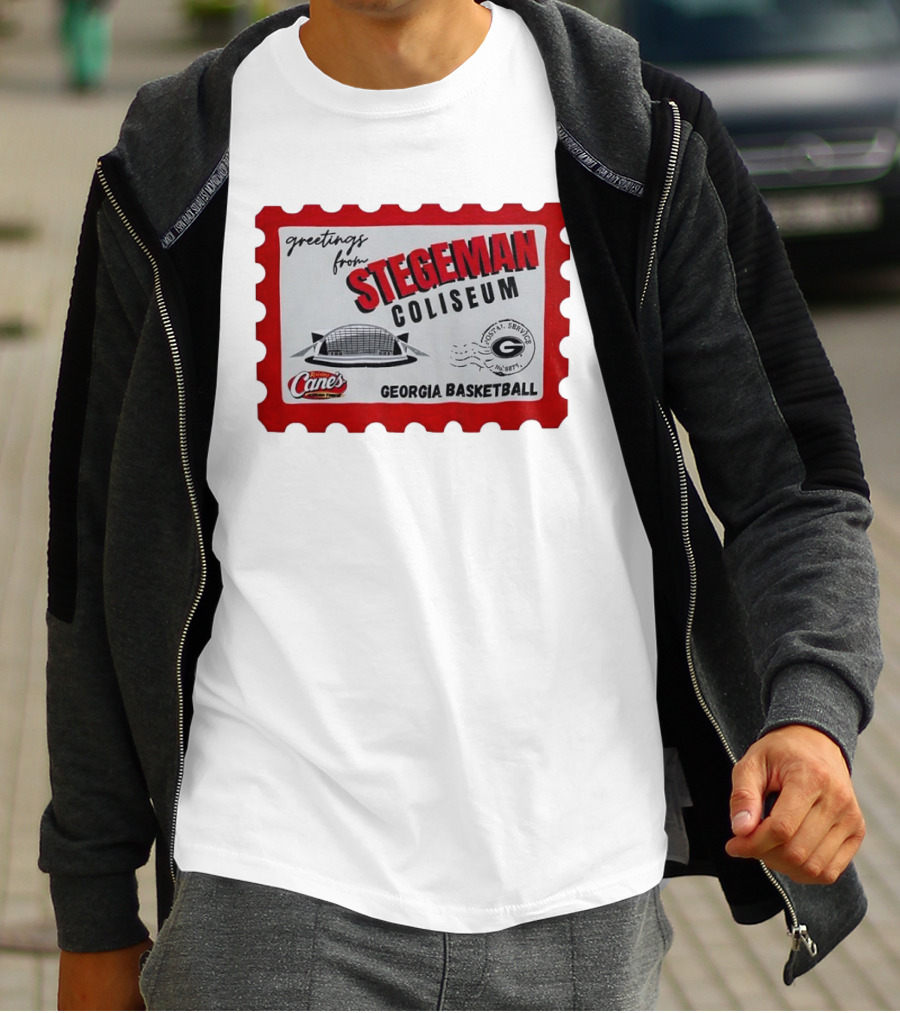 Greetings From Stegeman Coliseum Georgia Basketball Stamp Raising Cane's T-Shirt