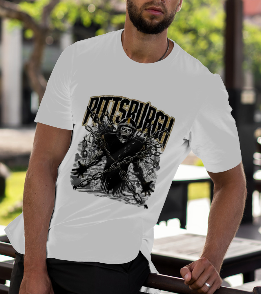 Pittsburgh Skeleton Breaking Chains Steel City Football T-Shirt