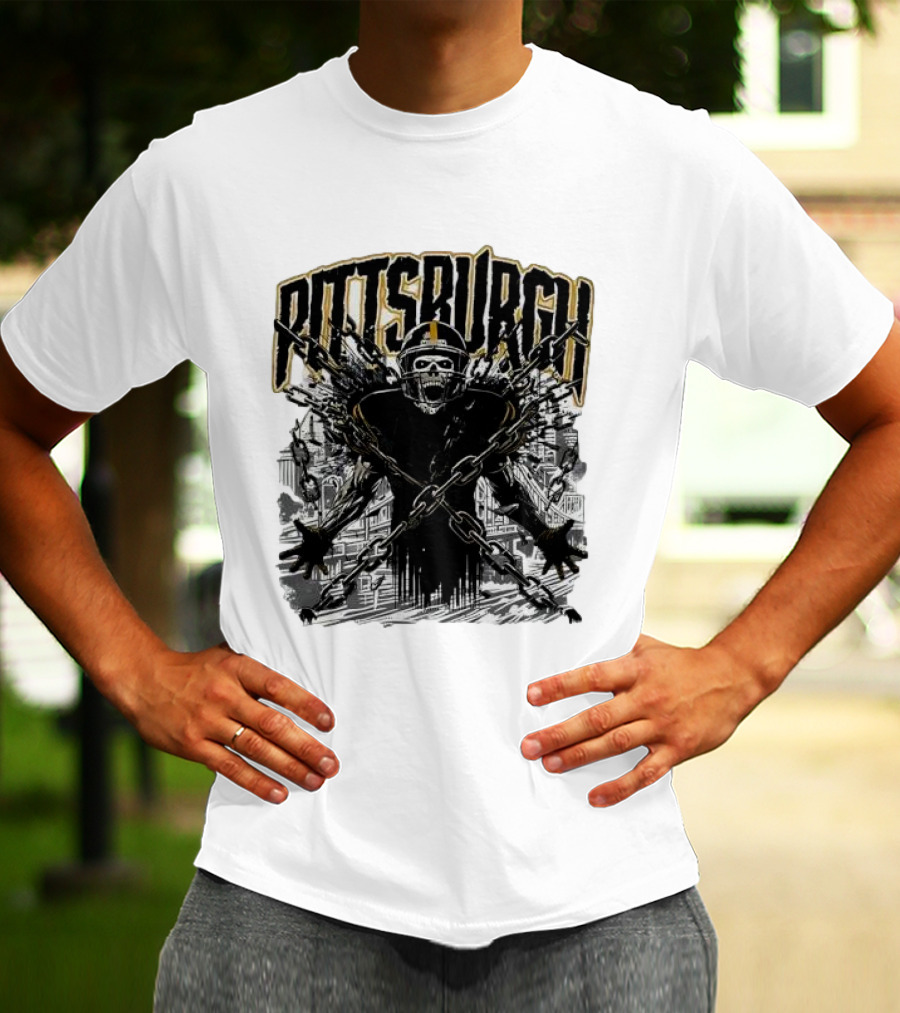 Pittsburgh Skeleton Breaking Chains Steel City Football T-Shirt