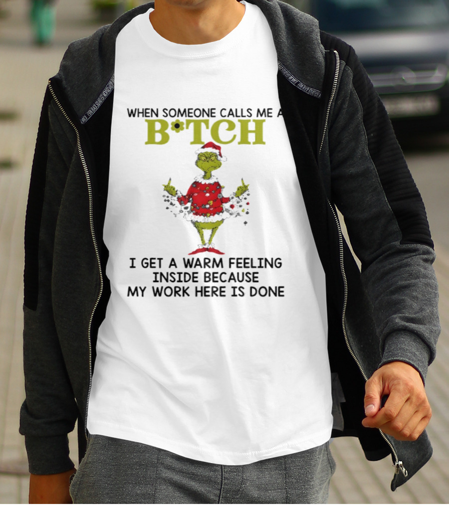 Grinch Santa Suit Christmas Lights Warm Feeling Inside B*TCH T-Shirt