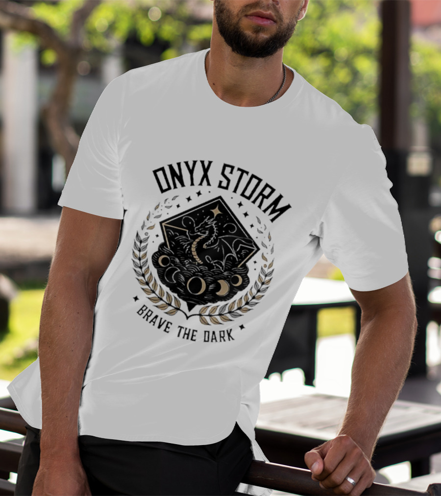 Onyx Storm Brave The Dark Lunar Phases And Celestial Symbols T-Shirt