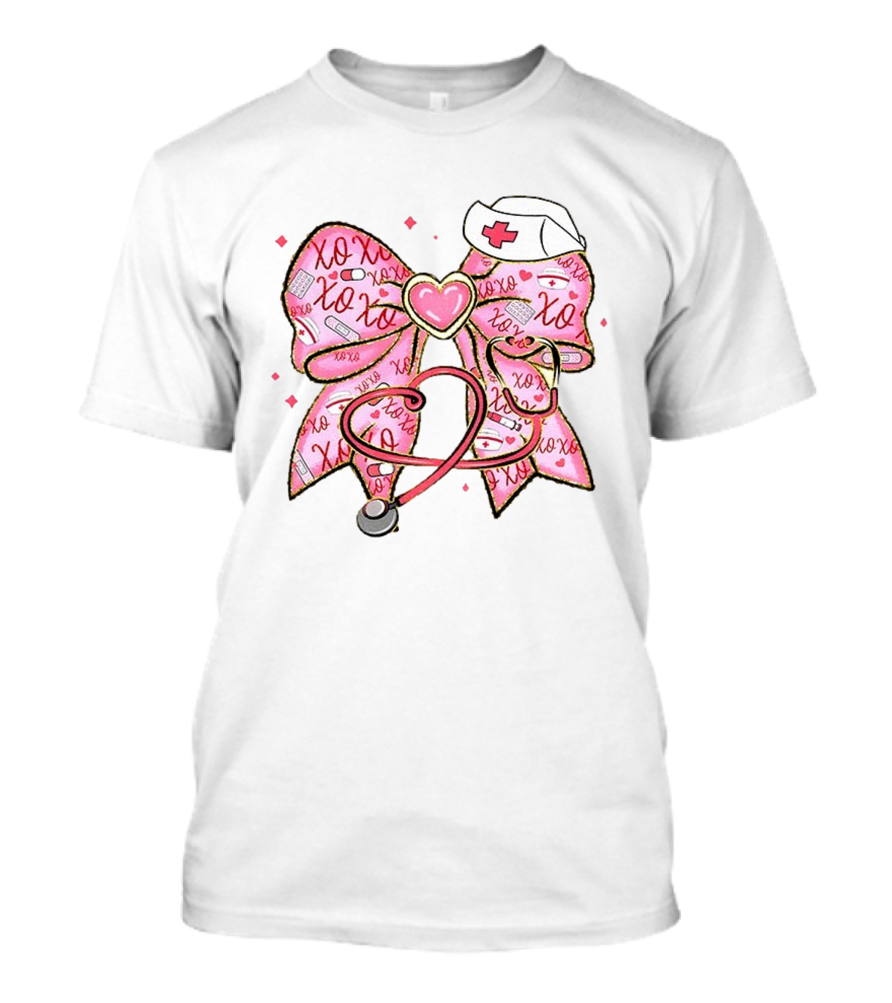 Valentine Nurse XOXO Heart Bow And Stethoscope T-Shirt
