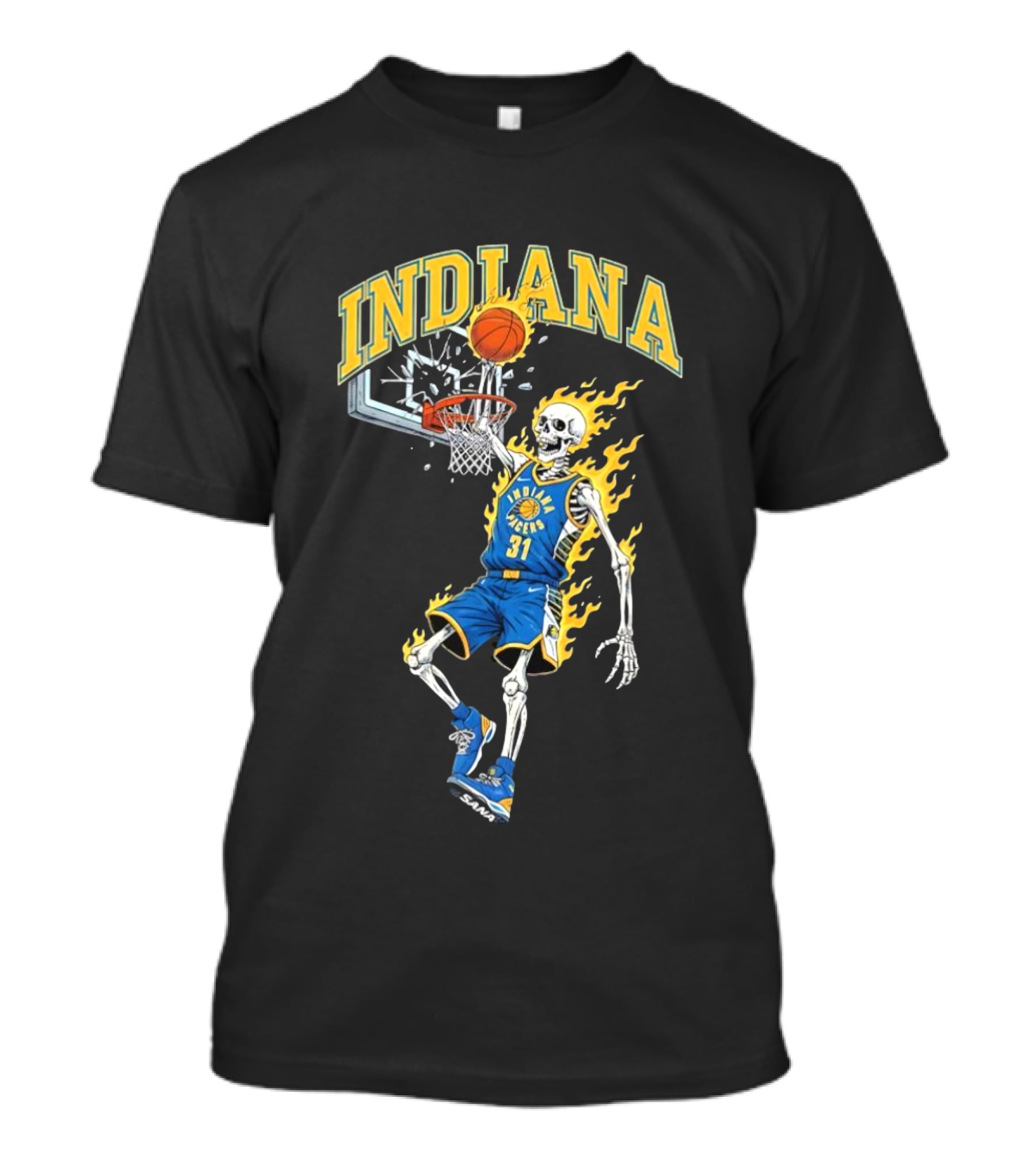 Indiana Pacers Skeleton Basketball Dunk In Flames T-Shirt