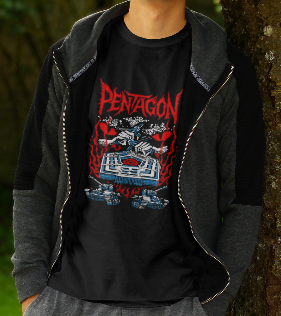 Pentagon Band Red Flames And Hearts T-Shirt