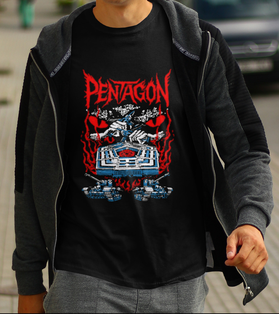 Pentagon Band Red Flames And Hearts T-Shirt