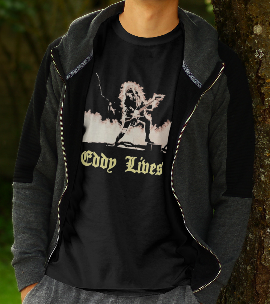 Eddy Lives Rock Music Guitar Flame Performance T-Shirt