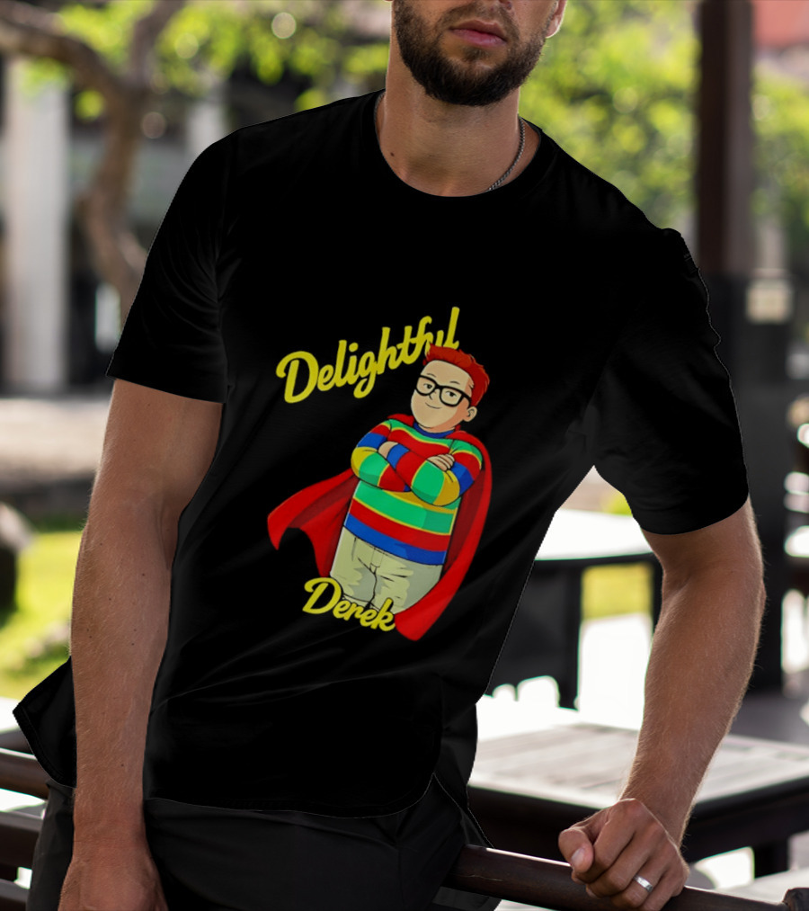 Delightful Derek Superhero With Cape And Stripes T-Shirt