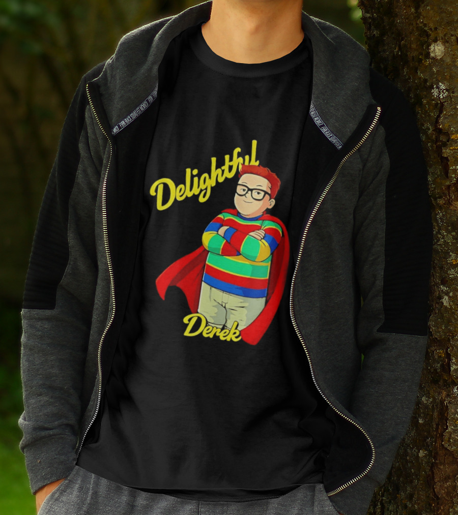 Delightful Derek Superhero With Cape And Stripes T-Shirt