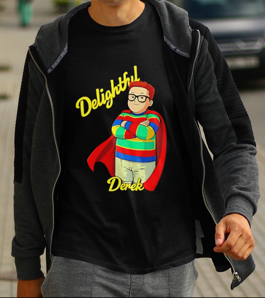 Delightful Derek Superhero With Cape And Stripes T-Shirt