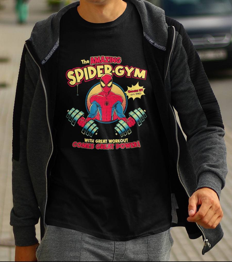 Top The Amazing Spider Gym With Great Workout Comes Great Power Established 1962 T-Shirt