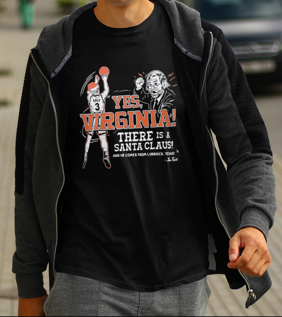 Virginia Cavaliers Yes Virginia There Is A Santa Claus Basketball Player And Coach T-Shirt