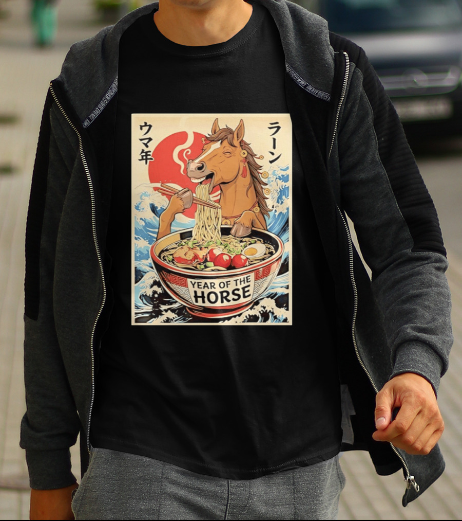 Horse Eating Ramen Year Of The Horse 2026 Japanese T-Shirt