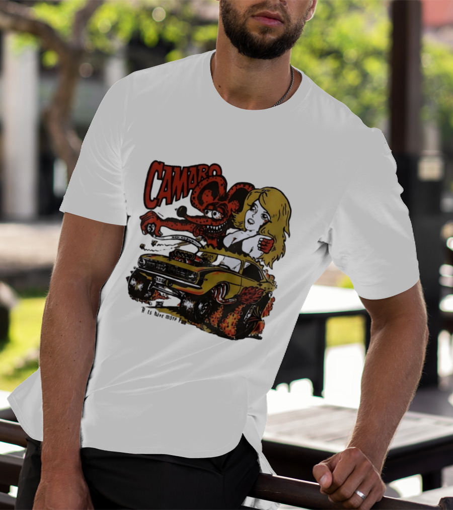 Camaro 69 Rats Have More Fun Blonde Lady Hot Rod Cartoon T-Shirt