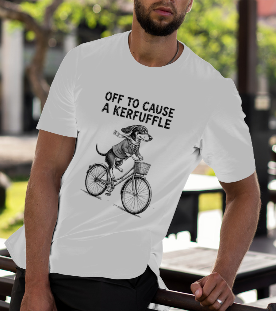 Dachshund Off To Cause A Kerfuffle Riding Bicycle T-Shirt