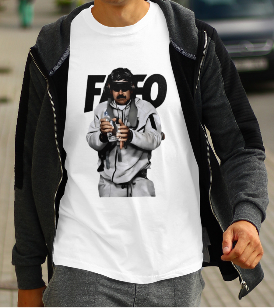 FAFO Nicolas Maduro In White Tracksuit And Sunglasses Holding Water Bottle T-Shirt