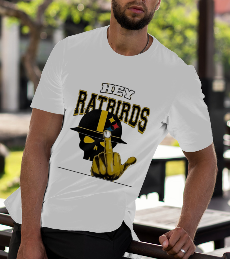 Hey Ratbirds Middle Finger Pittsburgh Steelers Skull T-Shirt