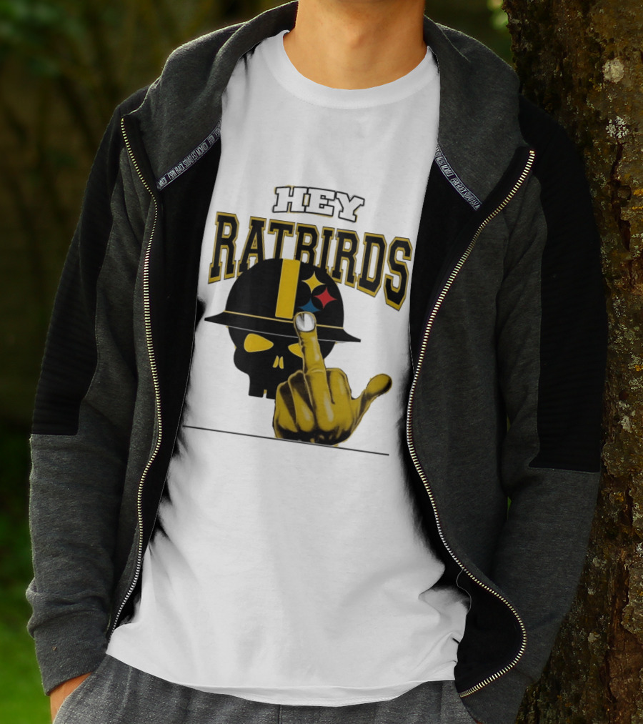 Hey Ratbirds Middle Finger Pittsburgh Steelers Skull T-Shirt