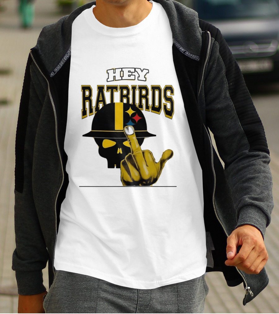 Hey Ratbirds Middle Finger Pittsburgh Steelers Skull T-Shirt