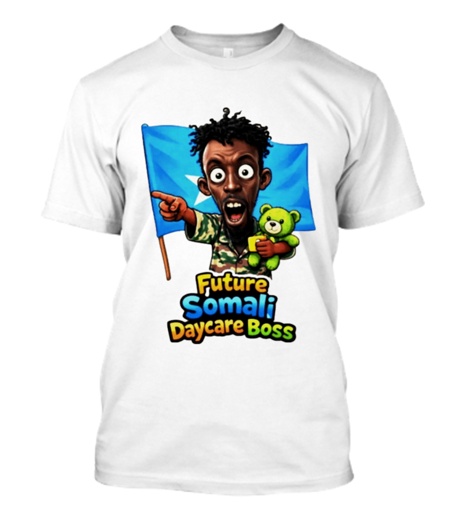 Future Somali Daycare Boss Funny Cartoon Camouflage Flag Bearer T-Shirt