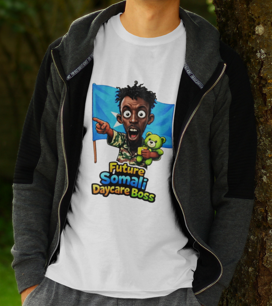 Future Somali Daycare Boss Funny Cartoon Camouflage Flag Bearer T-Shirt