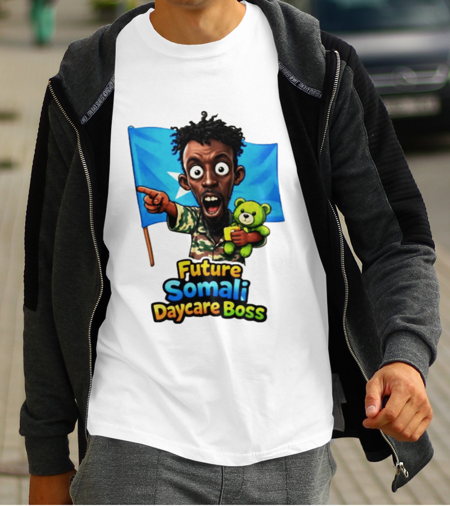 Future Somali Daycare Boss Funny Cartoon Camouflage Flag Bearer T-Shirt