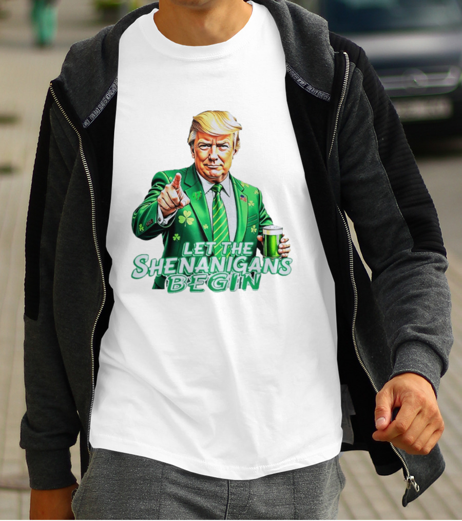 Let The Shenanigans Begin Green Suit And Beer St. Patrick's Day T-Shirt
