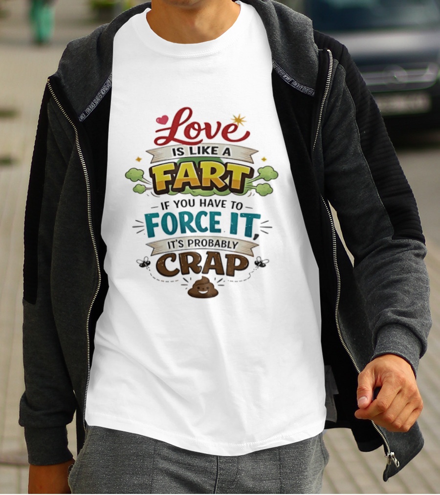 Love Is Like A Fart If You Have To Force It It's Probably Crap Funny Poop Emoji T-Shirt
