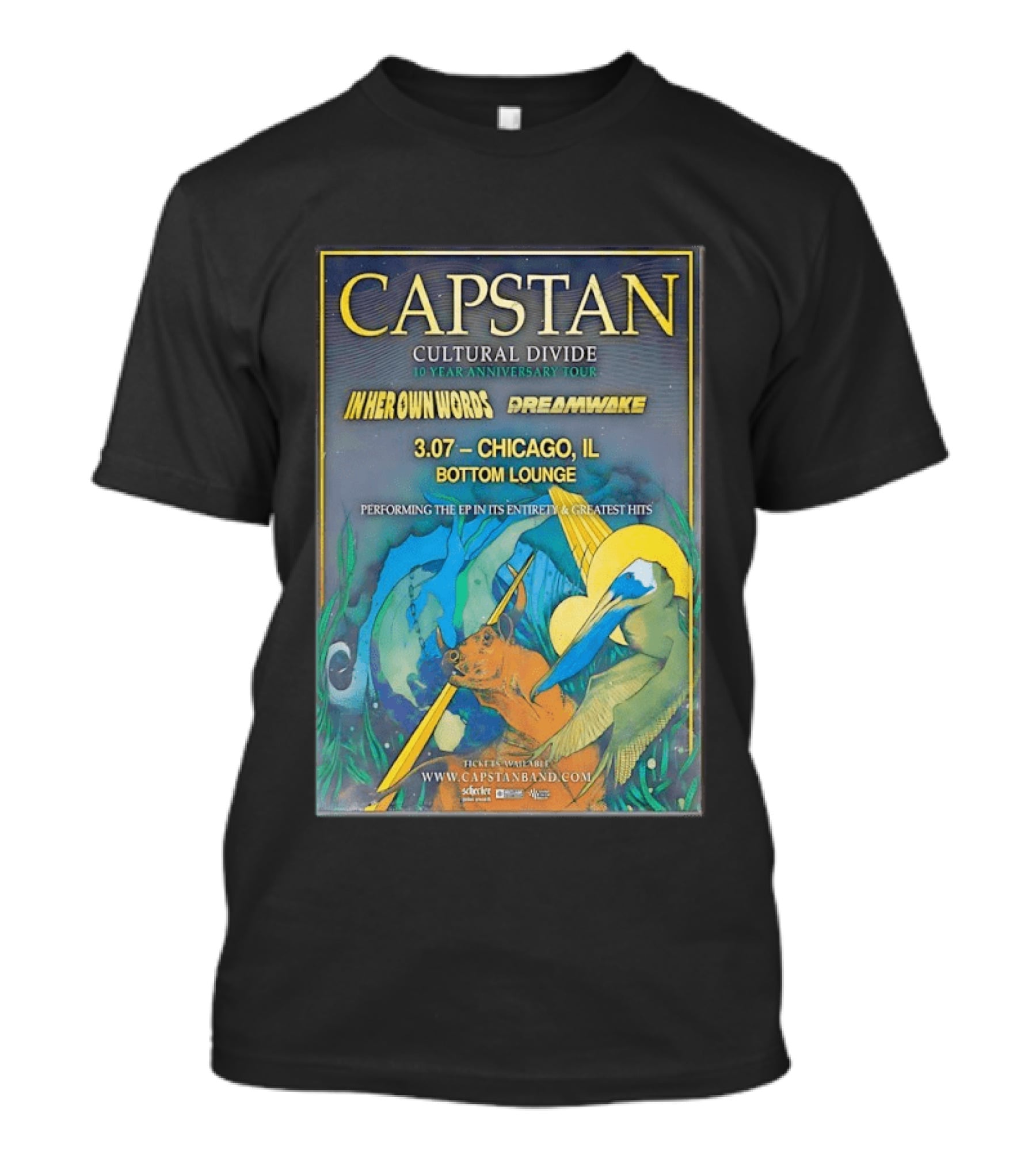 CAPSTAN Cultural Divide Tour Chicago Bottom Lounge March 7 2026 In Her Own Words Dreamwake Concert T-Shirt