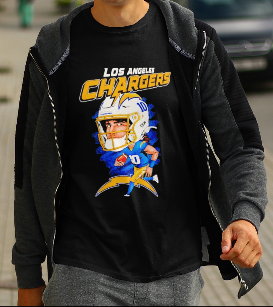 Los Angeles Chargers Justin Herbert Caricature Football Star 10 T-Shirt
