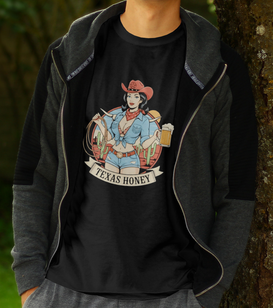 Texas Honey Cowgirl Western Style Beer Cactus Rodeo Red Bandana T-Shirt