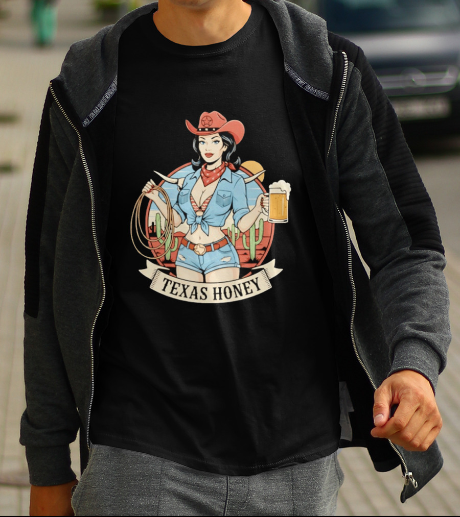 Texas Honey Cowgirl Western Style Beer Cactus Rodeo Red Bandana T-Shirt