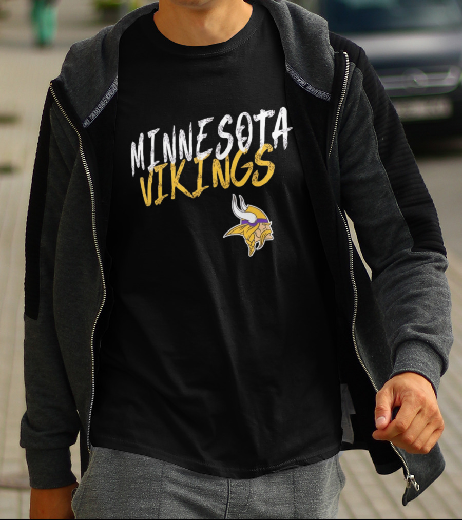 Minnesota Vikings NFL Team Spirit Bold Text And Iconic Horned Helmet T-Shirt