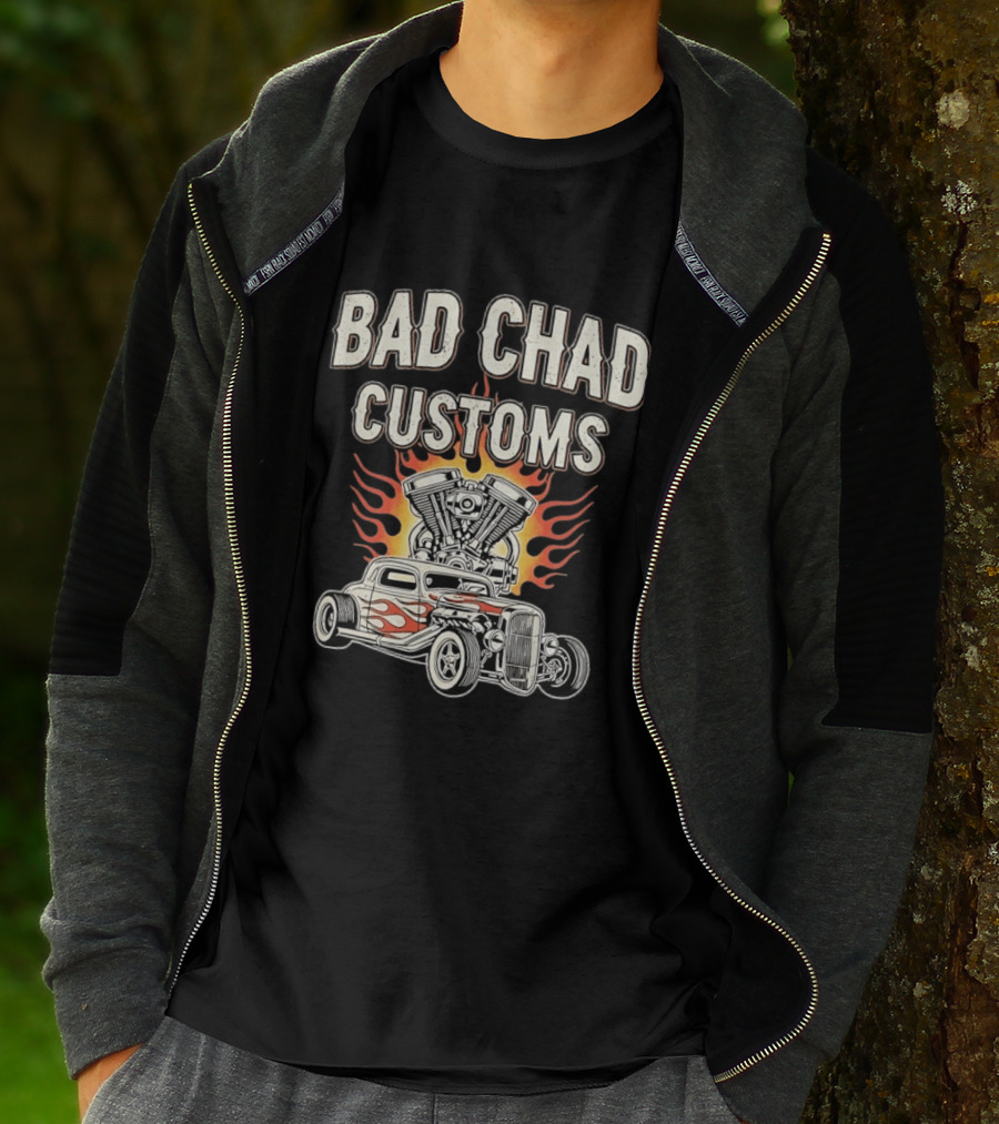 Bad Chad Customs Hot Rod Car Flames Engine T-Shirt