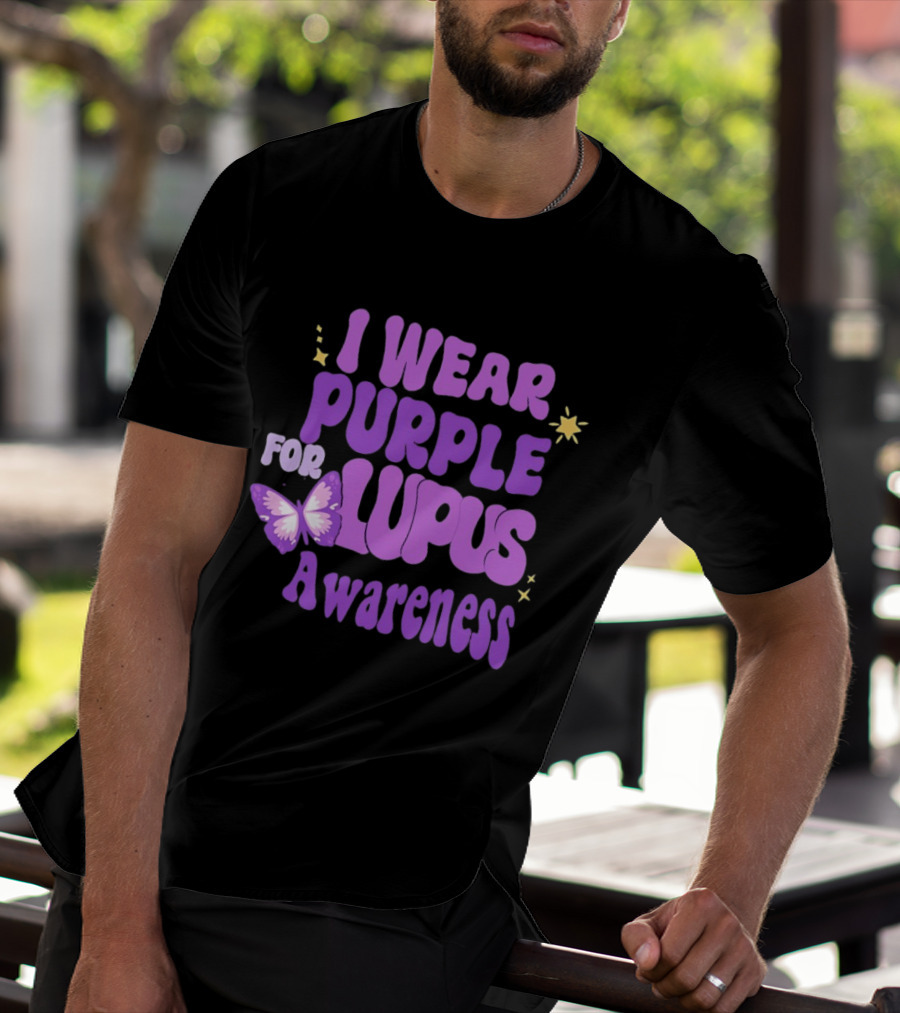 I Wear Purple For Lupus Awareness Butterfly Stars T-Shirt