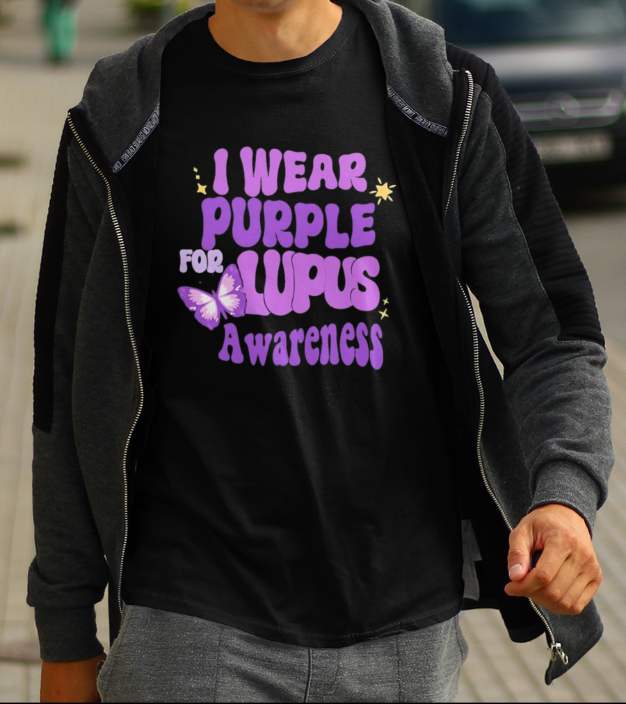 I Wear Purple For Lupus Awareness Butterfly Stars T-Shirt