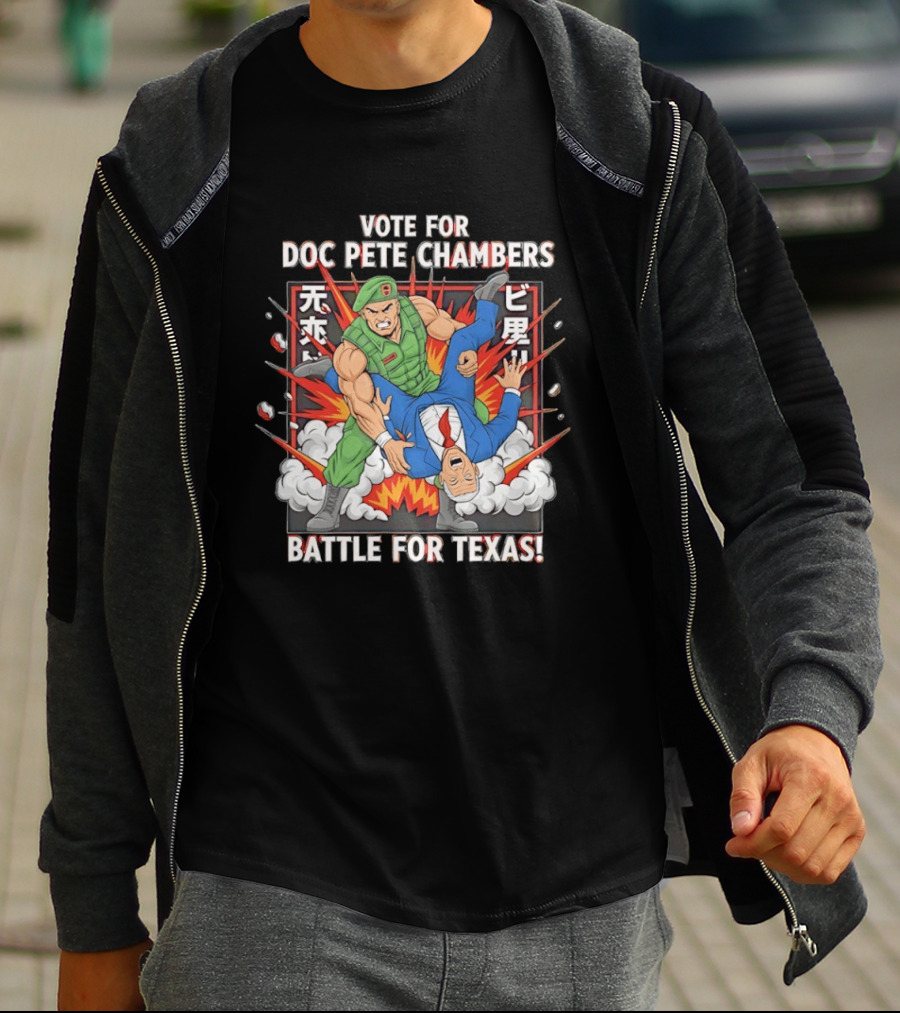 Vote For Doc Pete Chambers Battle For Texas Comic Style Explosion T-Shirt