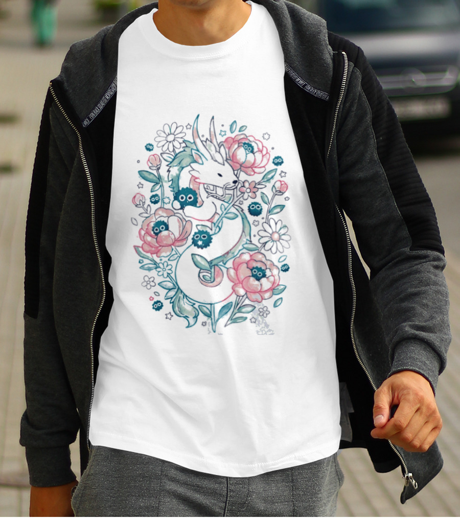Blossom Spirit Floral Dragon With Spirited Forest Creatures T-Shirt