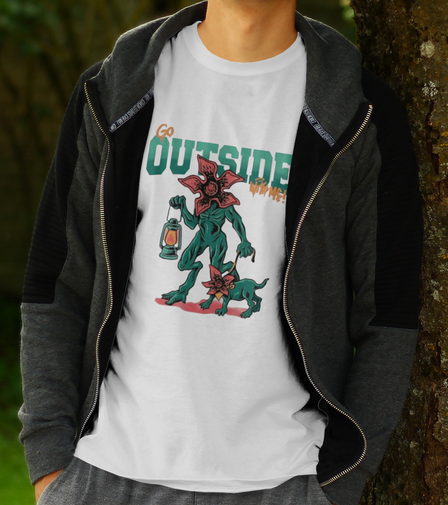 Go Outside Demogorgon With Me Lantern And Dog T-Shirt