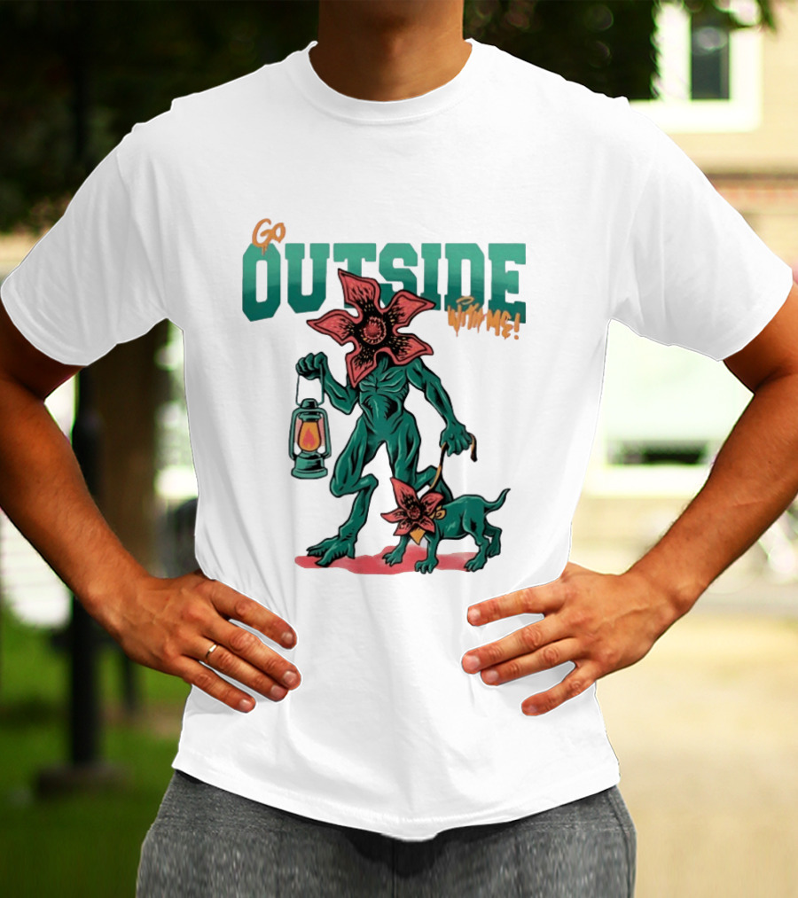 Go Outside Demogorgon With Me Lantern And Dog T-Shirt