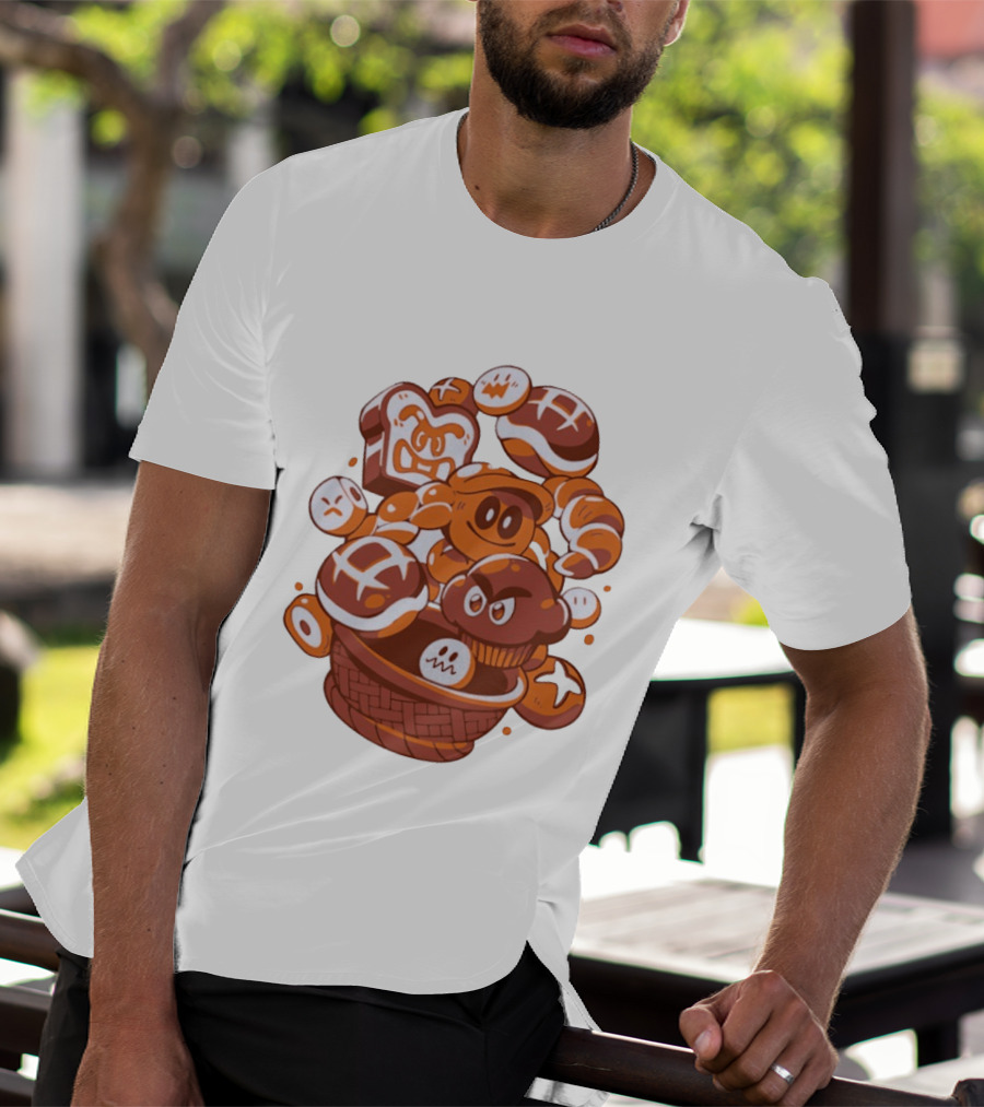 Enemies And Breads Angry Toast And Muffin Characters Basket T-Shirt
