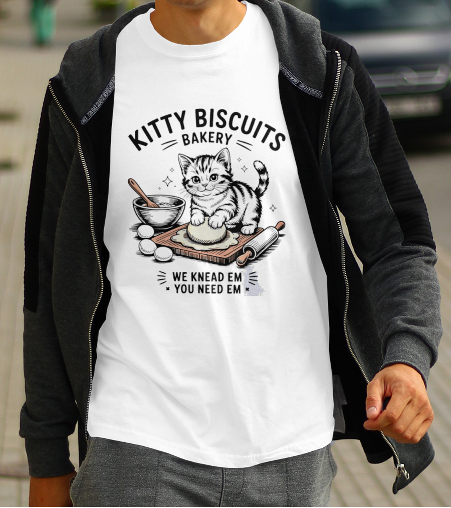 Kitty Biscuits Bakery We Knead Em You Need Em Cute Baking Cat T-Shirt