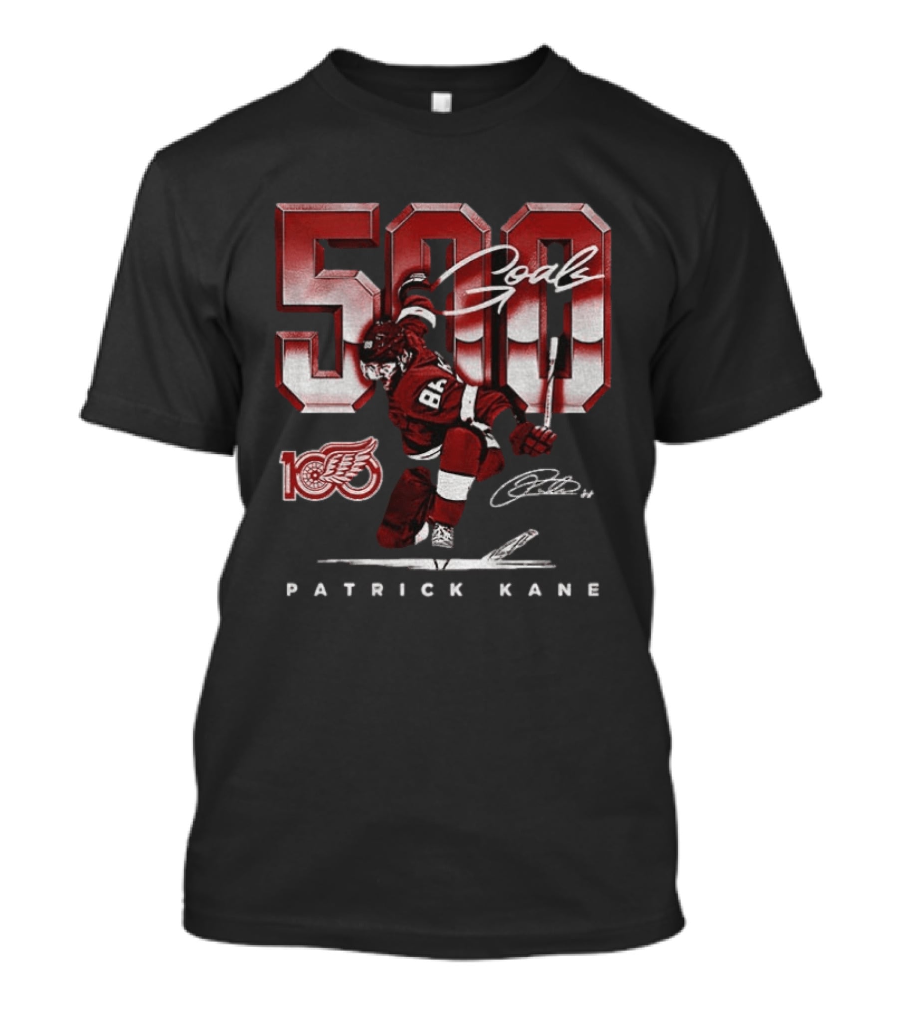 Detroit Red Wings Patrick Kane 500 Goals Signature 100th Anniversary Edition T-Shirt