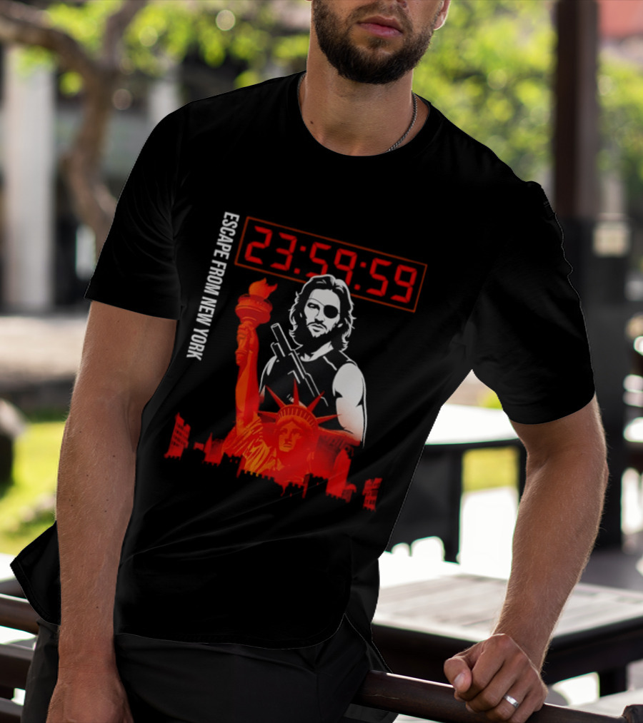 Escape From New York Snake Plissken With Statue Of Liberty And Countdown T-Shirt