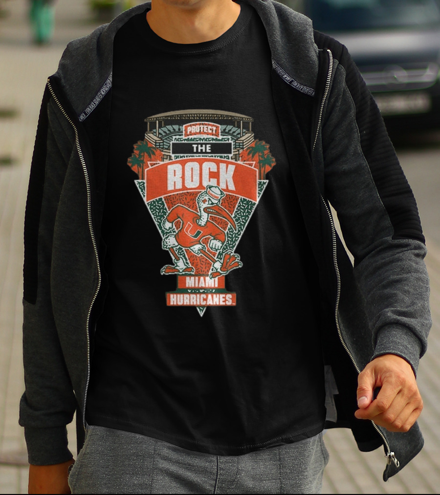 Protect The Rock Miami Hurricanes Football Iconic Mascot Stadium T-Shirt