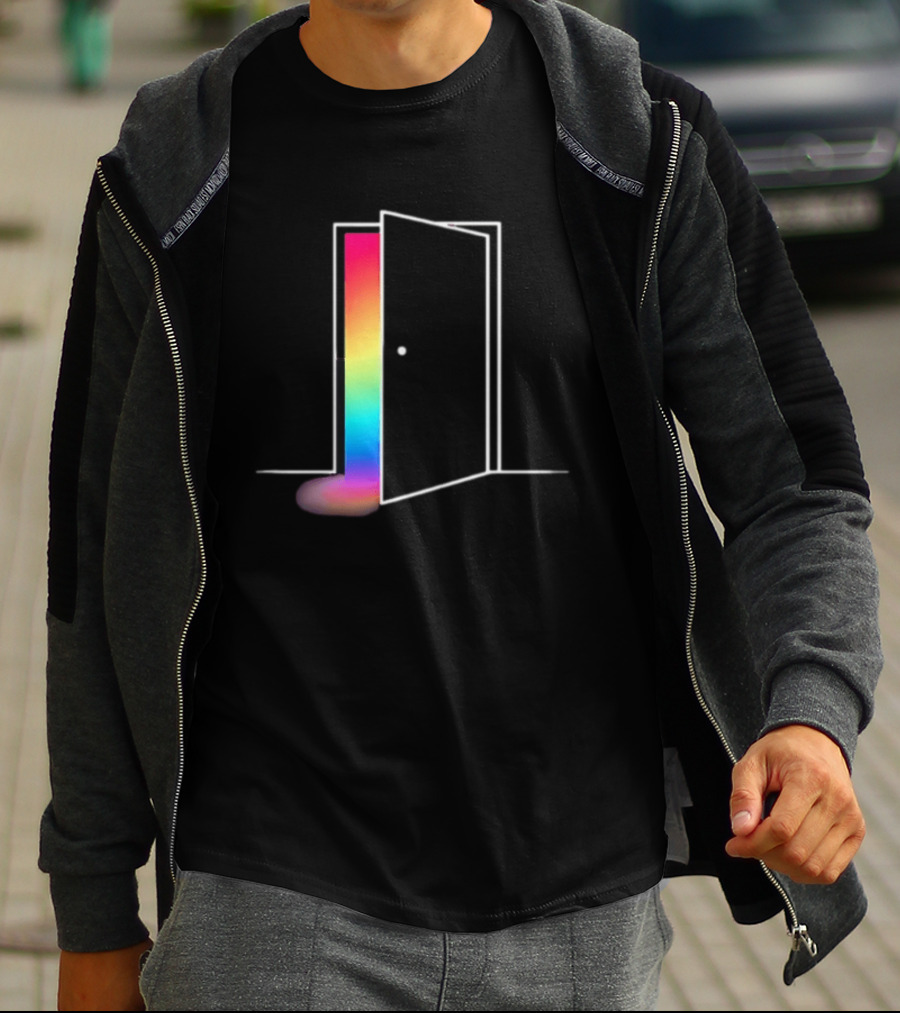 Minimalist Open Door With Rainbow Light Emission T-Shirt