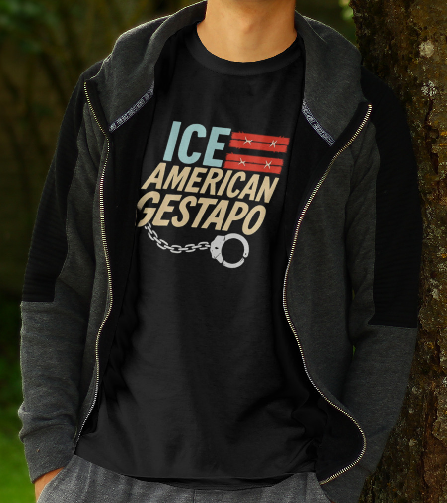 ICE American Gestapo Handcuff Symbol Bold T-Shirt
