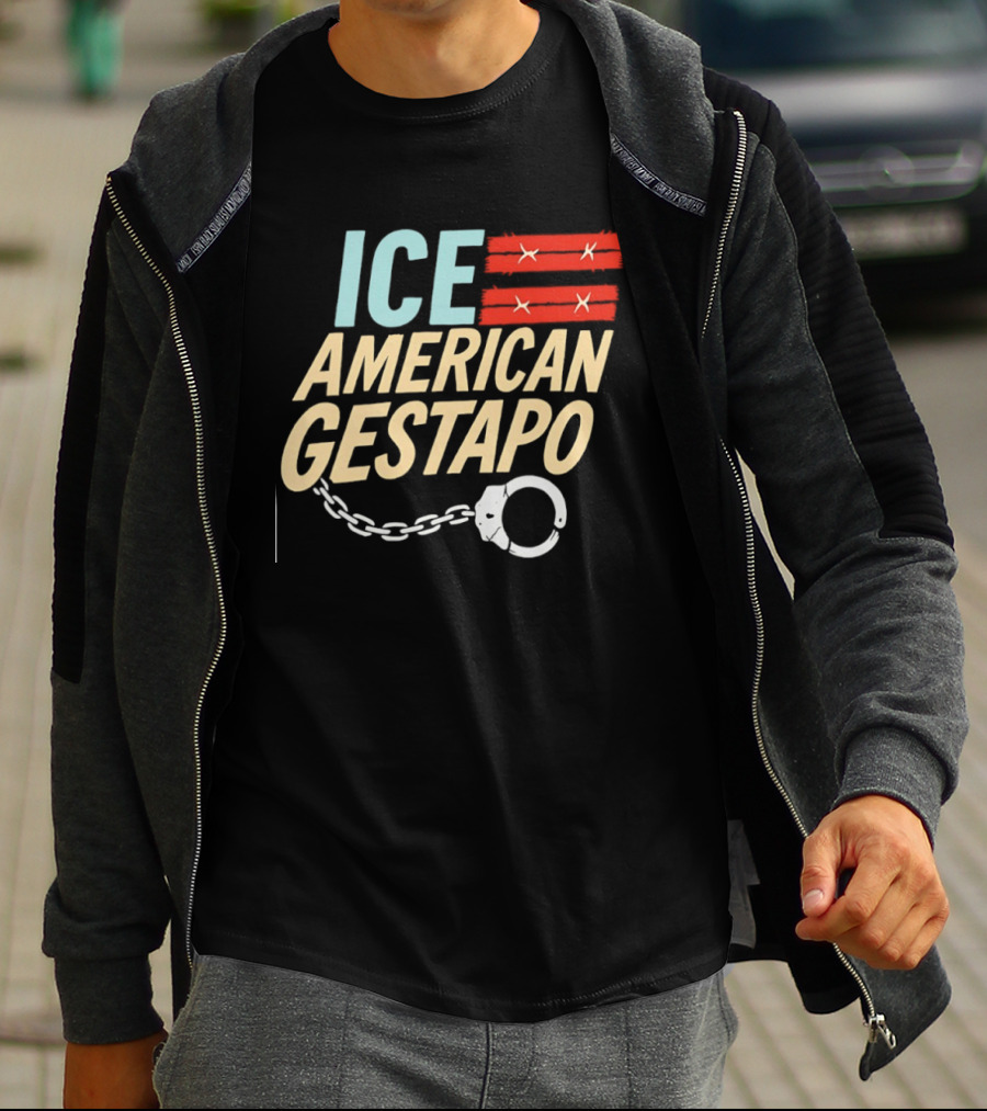 ICE American Gestapo Handcuff Symbol Bold T-Shirt