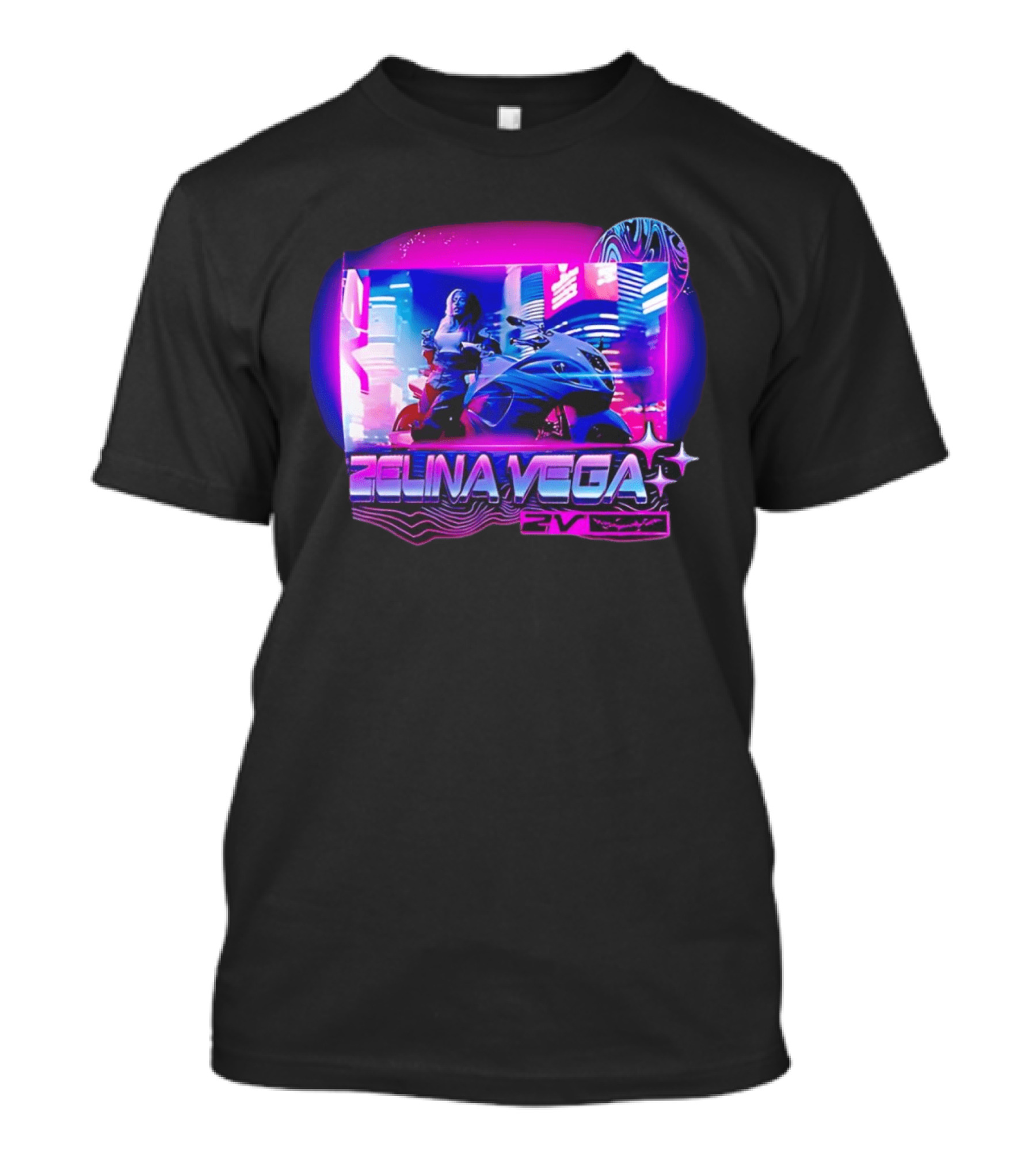 WWE Zelina Vega 2V Motorcycle Neon City T-Shirt
