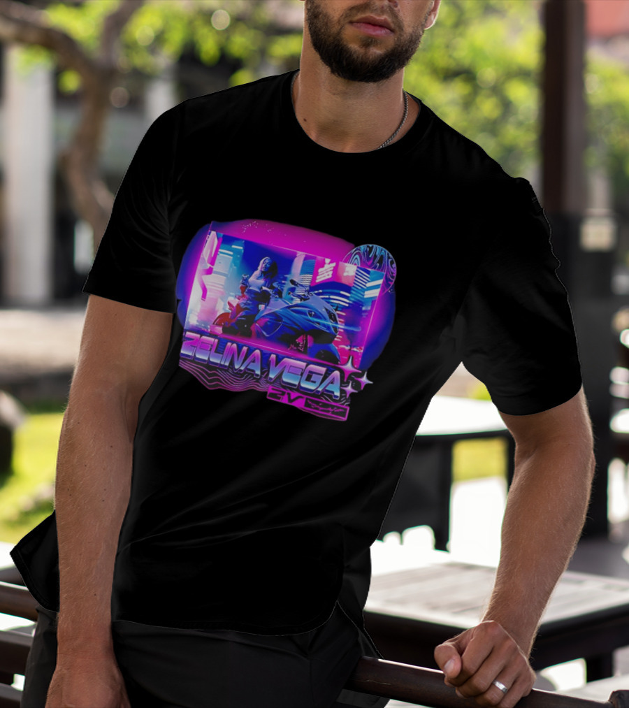 WWE Zelina Vega 2V Motorcycle Neon City T-Shirt
