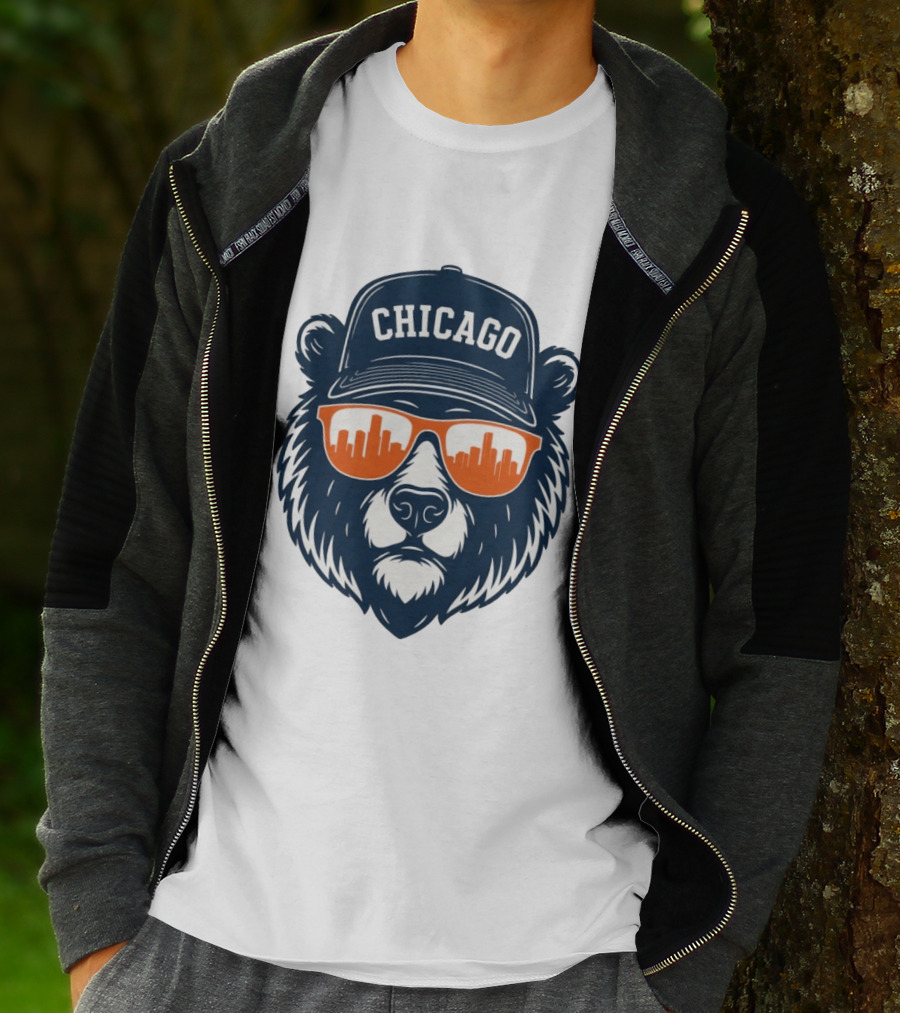 Chicago Bears Skyline 2026 Football City Bear With Hat And Sunglasses T-Shirt